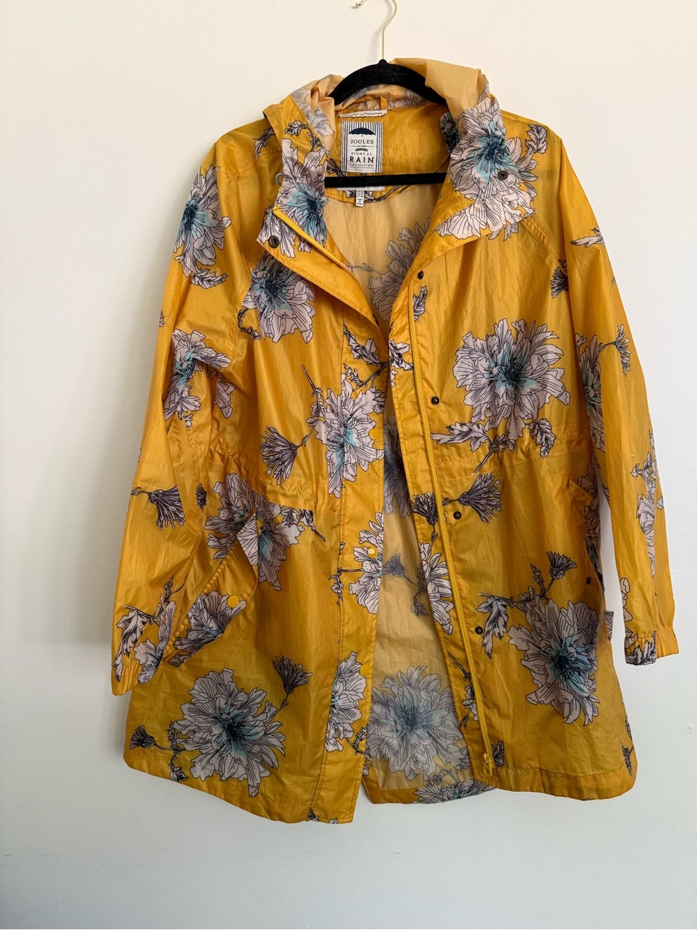 Joules Mustard Yellow Floral Hooded Raincoat